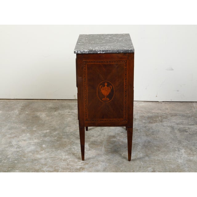 Wood Petite Italian 18th Century Neoclassical Commode with Marble Top and Marquetry For Sale - Image 7 of 12