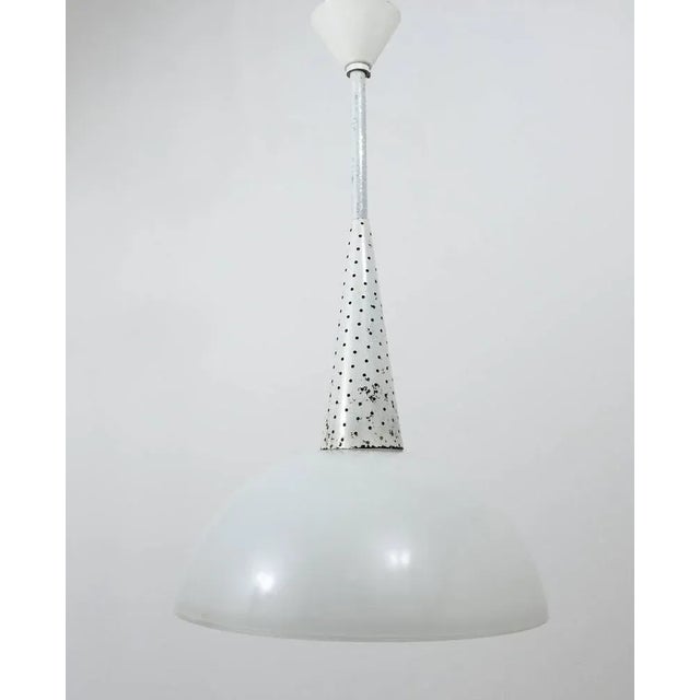 Metal Perforated Pendant Lamp attributed to Mathieu Matégo, France, 1950s For Sale - Image 7 of 11