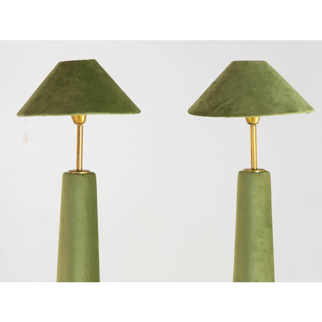 Textile Pair of Moss Green Velvet Floor Lamps, French Late 20th C. For Sale - Image 7 of 11