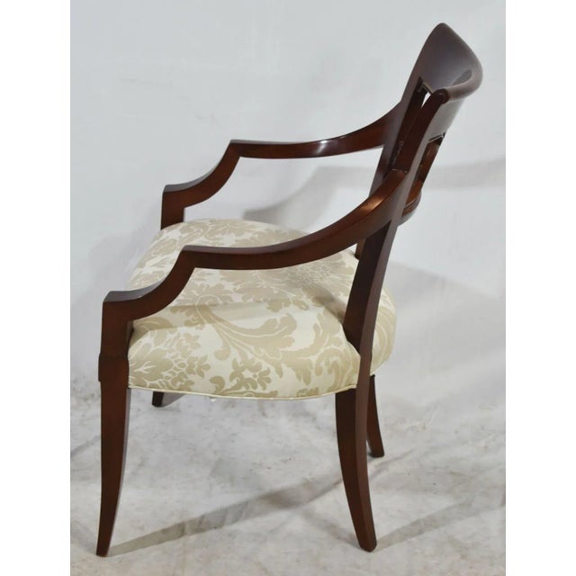 Baker Furniture Company Baker Furniture Hollywood Regency Mahogany Arm Chair Gilt Accents Damask Fabric For Sale - Image 4 of 11