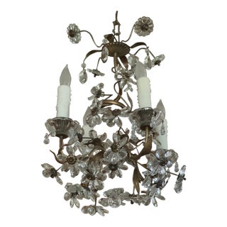 1930s Gilt-Metal Spiral Chandelier With Cut Glass Flowers For Sale