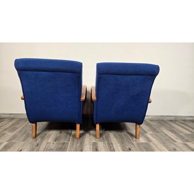 Blue Lounge Chairs from Jindrich Halabala, 1940s, Set of 2 For Sale - Image 8 of 15