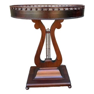 Early 20th Century Neoclassical Style Oval Mahogany Lyre Base Side Table For Sale