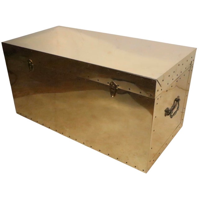 Vintage Brass Trunk Att. To Dresher After Sarreid C. 1970's For Sale - Image 15 of 15