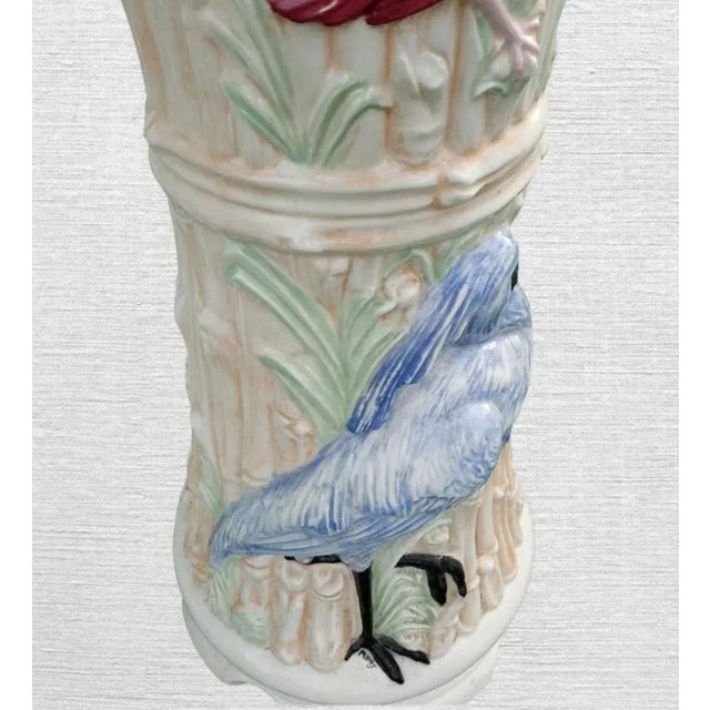 Ceramic Vintage Ceramic Italian Colorful Faux Bamboo Heron Bird Floor Planter 1988 For Sale - Image 7 of 7