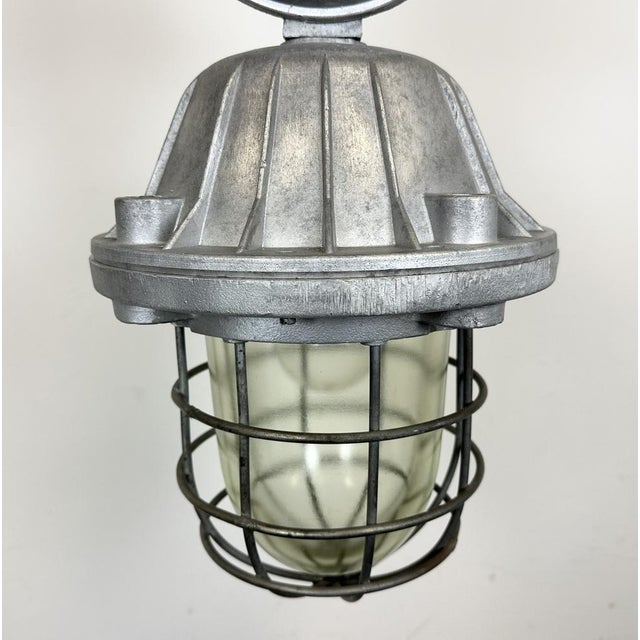 Large Industrial Cast Aluminum Cage Pendant Light, 1970s For Sale - Image 4 of 18