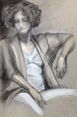 Original Portrait Drawing by Kathleen Ney, "Repose" Mixed Media