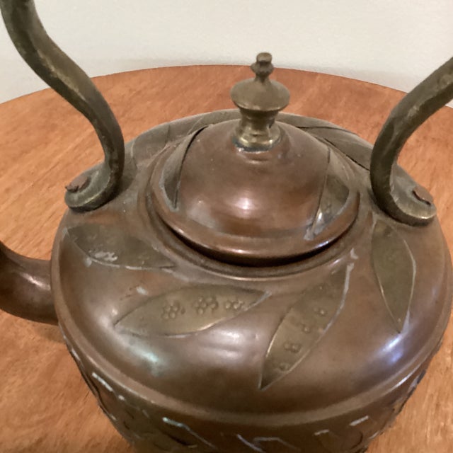 Victorian Antique Victorian Copper Large Kettle With Brass/Silver Patchwork and Gooseneck For Sale - Image 3 of 12