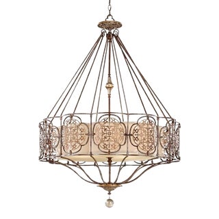Massive Bronze Prussian Arabic European Filigree Laser Cut Scalloped Shade 4 Light Chandelier Fixture For Sale