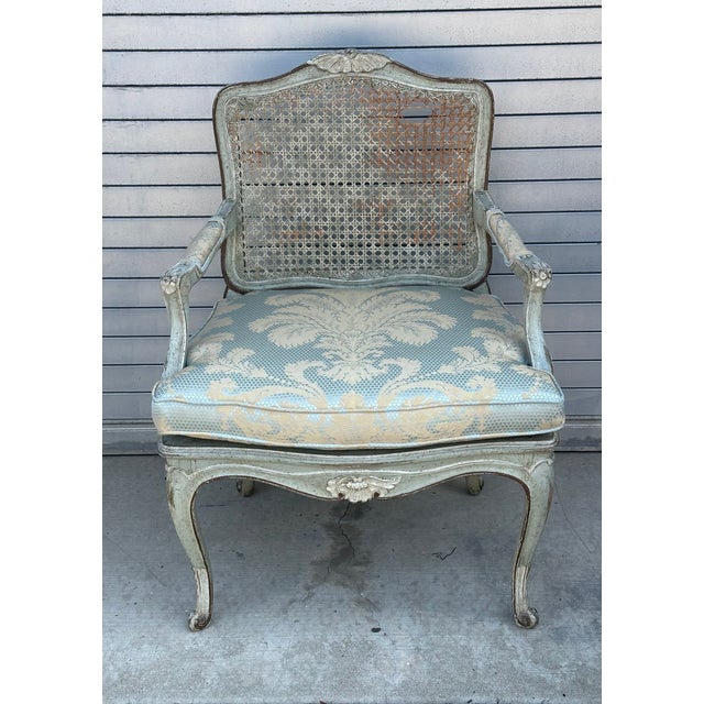 Metal Pair of Painted Louis XV Armchairs With Hand Caned Seats, France, Circa 1830 For Sale - Image 7 of 18