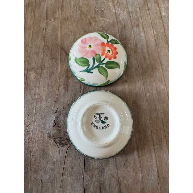 English English Hand-Painted Floral Miniature Covered Trinket Dish For Sale - Image 3 of 5