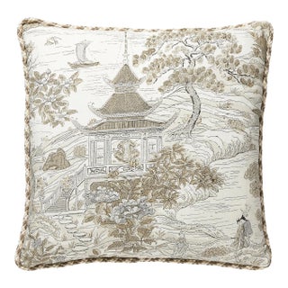 The House of Scalamandré Satomi Hand Block Print Pillow, Pewter For Sale