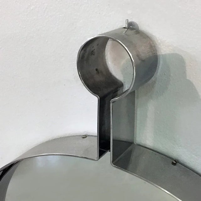 Mid-Century Italian Modern Steel Circular Mirror, 1970s For Sale - Image 4 of 8