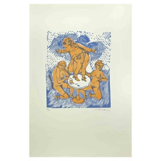 Mino Maccari, Dancing, Linocut, Mid-20th Century For Sale