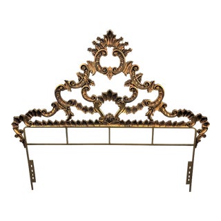Vintage Hollywood Regency Baroque Rococo Gold Cast Metal Full Size Headboard For Sale