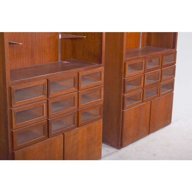 Brown Shelves with Doors and Glazed Drawers, 1950s, Set of 2 For Sale - Image 8 of 12