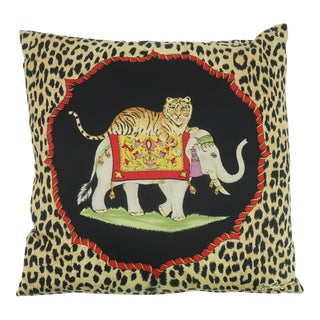 Jim Thompson Elephant & Tiger Animal Print Throw Pillow For Sale