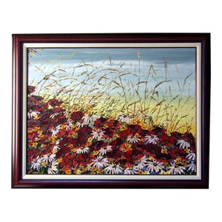Maya Eventov Blanket of Beauty Oil Flower Canvas With Beautiful Custom Frame Me012209-17 For Sale