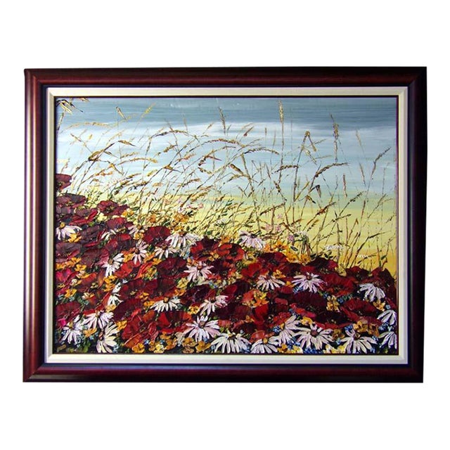Maya Eventov Blanket of Beauty Oil Flower Canvas With Beautiful Custom Frame Me012209-17 For Sale