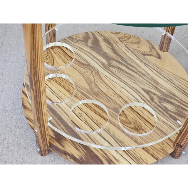 1980s Pair of 1980s Zebrawood & Glass Two-Tier Side Tables / Bar Carts For Sale - Image 5 of 9