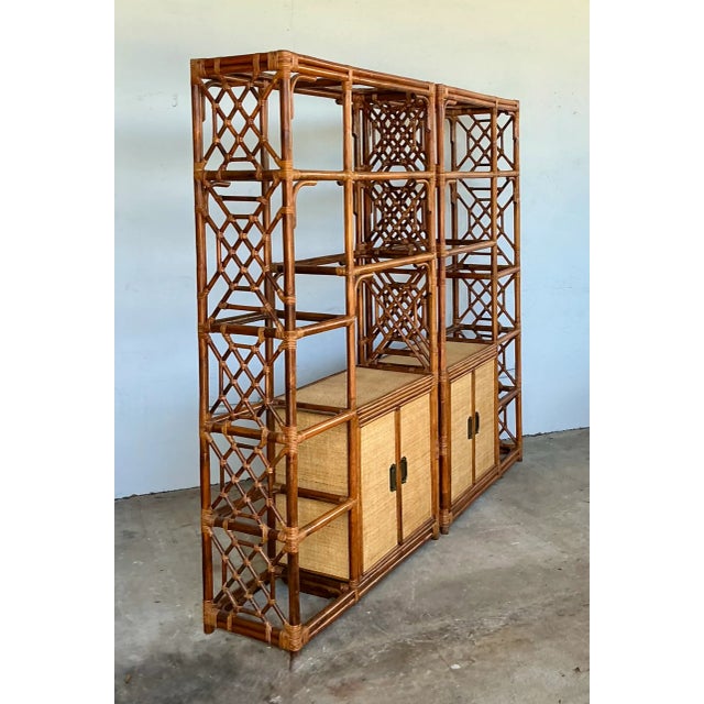 Wood Vintage Bamboo Fretwork Etagere - A Pair For Sale - Image 7 of 12