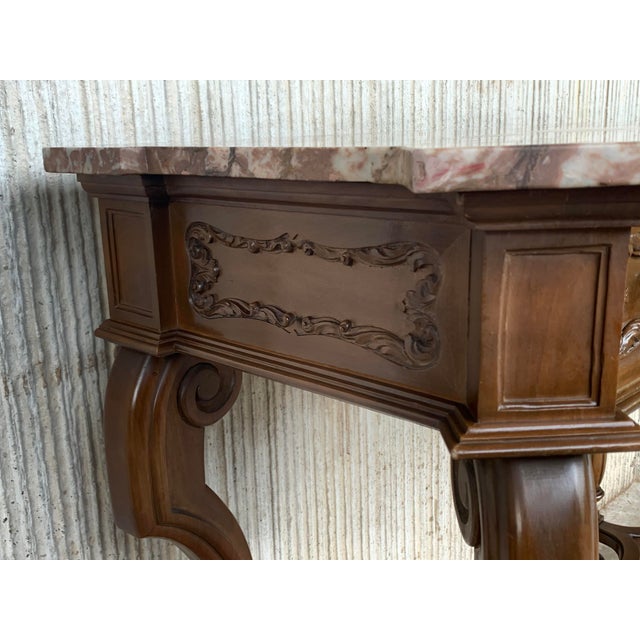 Wood 20th Century Neoclassical Revival Marble Top Console Table For Sale - Image 7 of 11