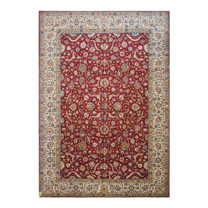 Antique Persian Tabriz Wool 11X16 Red, Ivory & Tan Handmade Area Rug #1140789