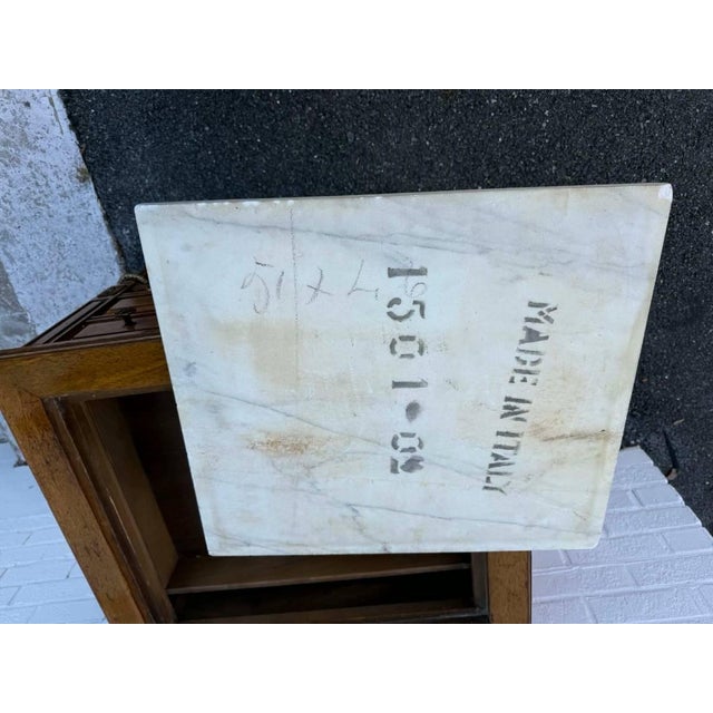 Wood Pair of Vintage French Provincial Louis XVI Style Marble Top 2 Drawer Side Tables by Gordon's Inc. For Sale - Image 7 of 9