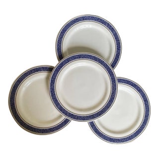 Late 20th Century Royal Doulton British Airways First Class Service Bread & Butter Plates with Blue Marble Band, Gold Rim- Set of 4 For Sale