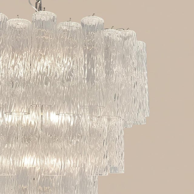 Murano Huge Murano Glass Tiered Chandelier | 80 Corteccia Tubes, Nickel Structure, 4 Levels For Sale - Image 4 of 6