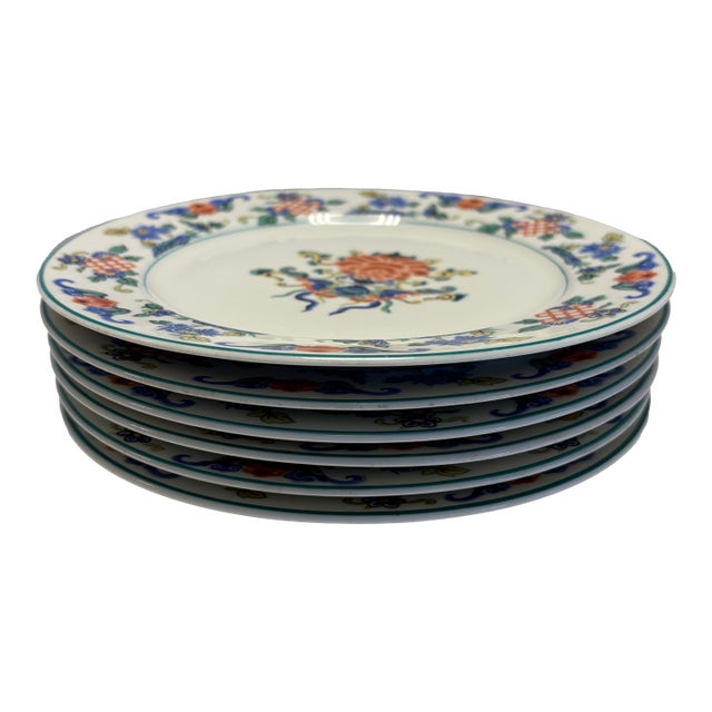 Antique 1919 Fusan Chinese Export Plates Set of 6 | Syracuse China o.p. Co. | Chinoiserie Floral Porcelain For Sale