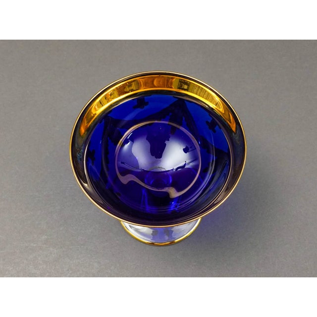Blue Mid 20th Century Interglass Italy 24k Gold Cobalt Blue Crystal Compote Serving Bowls- Set of 6 For Sale - Image 8 of 10