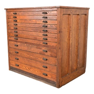 Antique Oak 12-Drawer Architect's Blueprint Flat File Cabinet by Hamilton, Circa 1900 For Sale