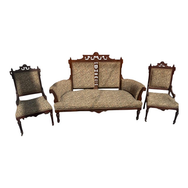 Late 19th Century Eastlake Settee and Two Matching Chairs For Sale