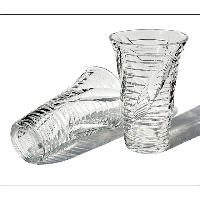 Art Deco 1920s Webb England Cut Prism Optic Art Deco Moderne Crystal Vases-a Pair For Sale - Image 3 of 13