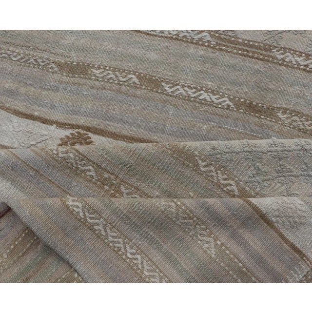 Striped Turkish Flat-Weave Kilim in Muted Colors and Tribal Motifs 5'5 X 10'4 For Sale - Image 10 of 11