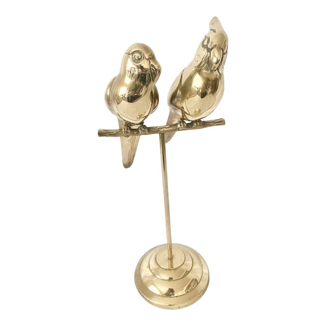 Mid-Century Hollywood Regency Solid Brass Lovebirds on Perch Stand For Sale