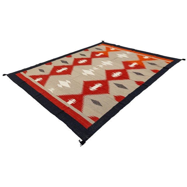 Modern Handmade Navajo Style Wool Area Rug – Contemporary Southwest Geometric For Sale - Image 12 of 12