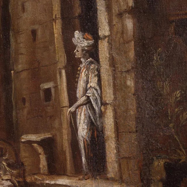 Italian Artist, Architectural Capriccio with Figures, 1740, Oil on Canvas, Framed For Sale - Image 10 of 16