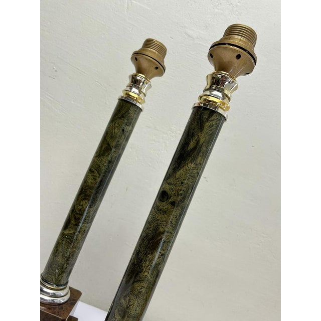 Plastic Plastic Faux Marble Column Table Lamps, 1970s, Set of 2 For Sale - Image 7 of 10