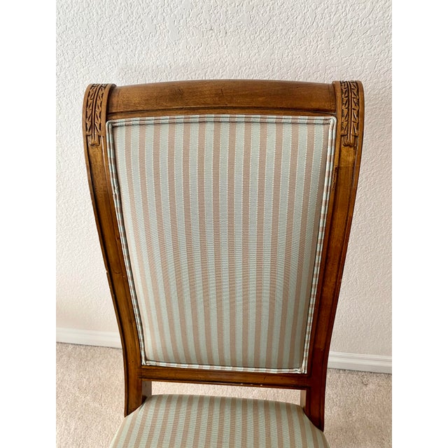 Ethan Allen Vintage French Regency Louis XVI Style Carved Wood & Beautifully Upholstered Set of Eight Chairs Excellent Mint Condition For Sale - Image 16 of 18