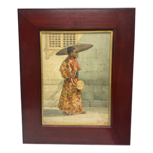 Antique Italian Japanese Watercolor "Study of a Man in Japanese Costume" by C. Merculiano.