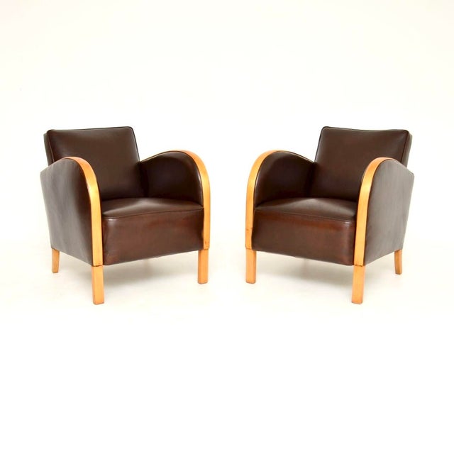 Swedish Art Deco Armchairs in Satin Birch and Leather, 1930s, Set of 2 For Sale - Image 11 of 11
