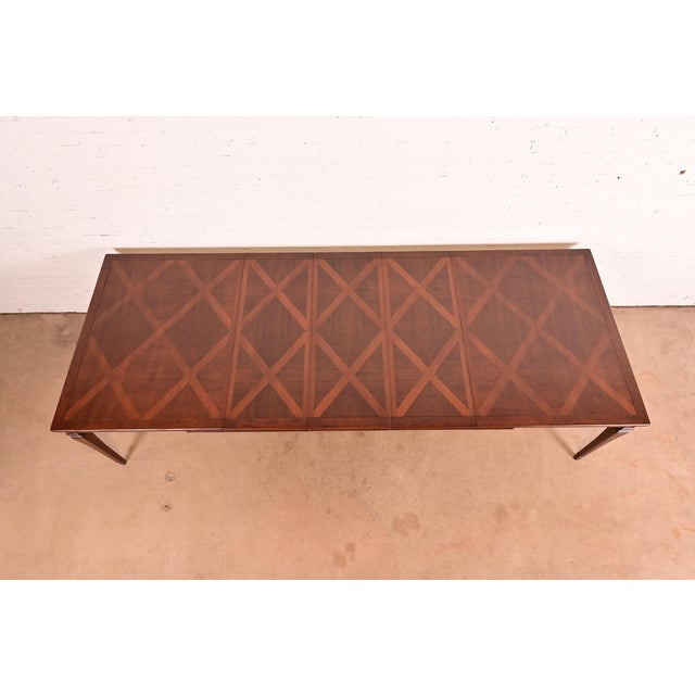 Late 20th Century John Widdicomb French Regency Louis XVI Walnut Extension Dining Table With Parquet Top, Newly Refinished For Sale - Image 5 of 16