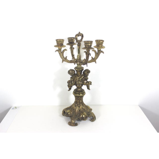 Victorian 1930s Gilt Brass or Bronze Candelabra With Cherubs For Sale - Image 3 of 10