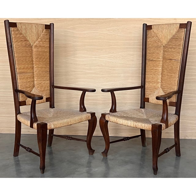 Set of 20th Century Spanish Walnut Armchairs with High Back and Seat Caned, 1940s, in Good conditions. Designed before 1890