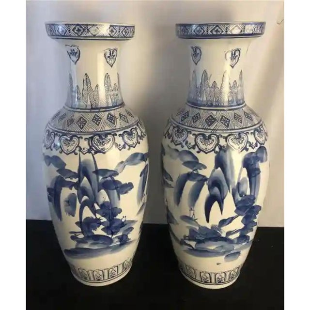 Pair of Vintage Large Chinese Blue & White Urns/Vases Chairish