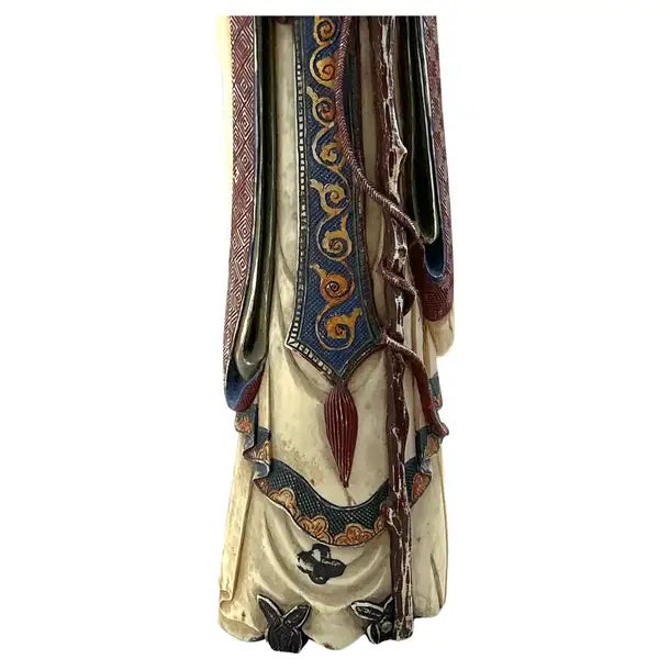 Large Carved and Polychrome Chinese Figurines, a Pair For Sale - Image 10 of 13