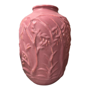 Vintage Camark Art Deco Nouveau Art Pottery Vase Embossed With Deer & Trees