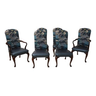 Set of 6 Queen Anne Dining Room Chairs W. Leather Seats For Sale